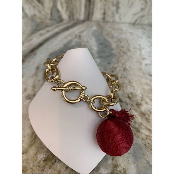 Gold Link 8” Bracelet with Dark Red Accent #FSU colors - Picture 2 of 4